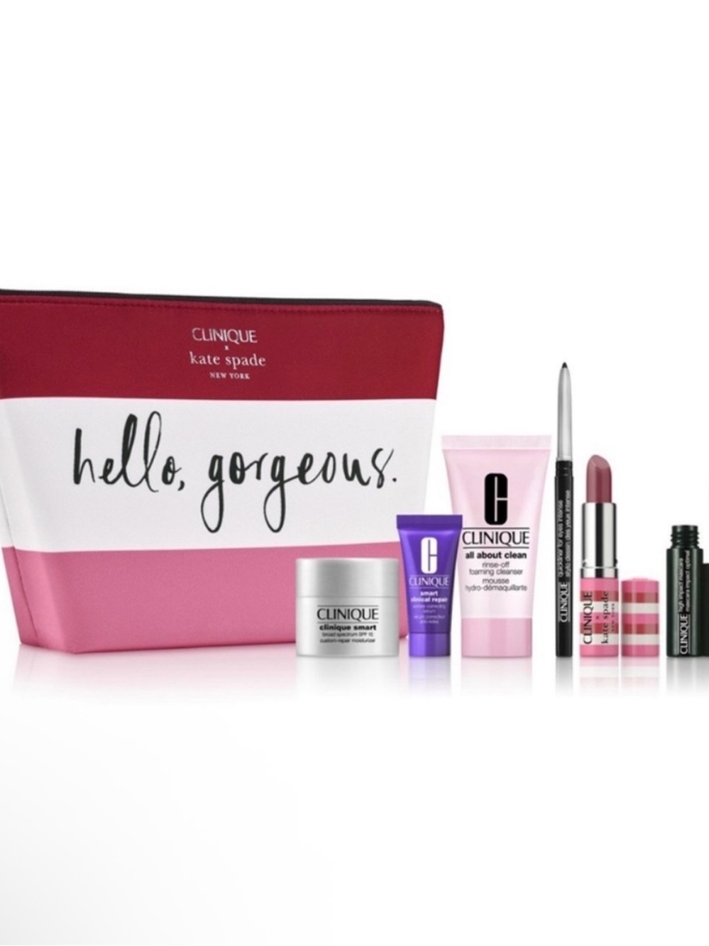NEW Clinique x Kate Spade New York Cosmetic Bag & 5 pcs Makeup/Skincare Set
